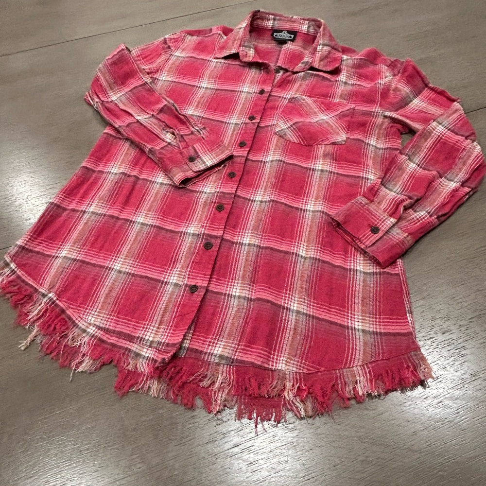 Angie Pink Plaid Fringe Shirt